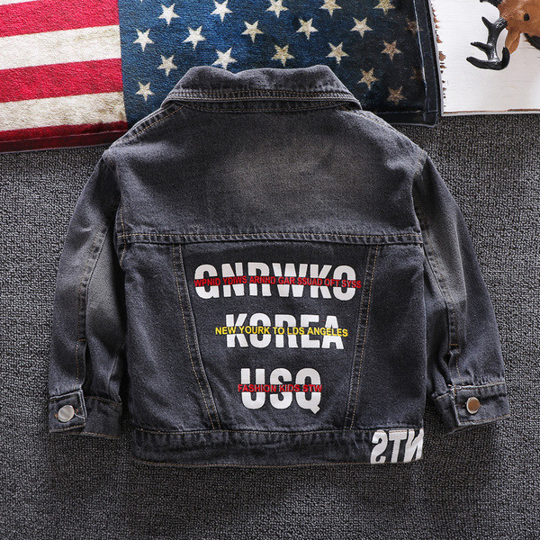 Geacă modernă pentru copii pentru băieți cu imprimeu în albastru și negru