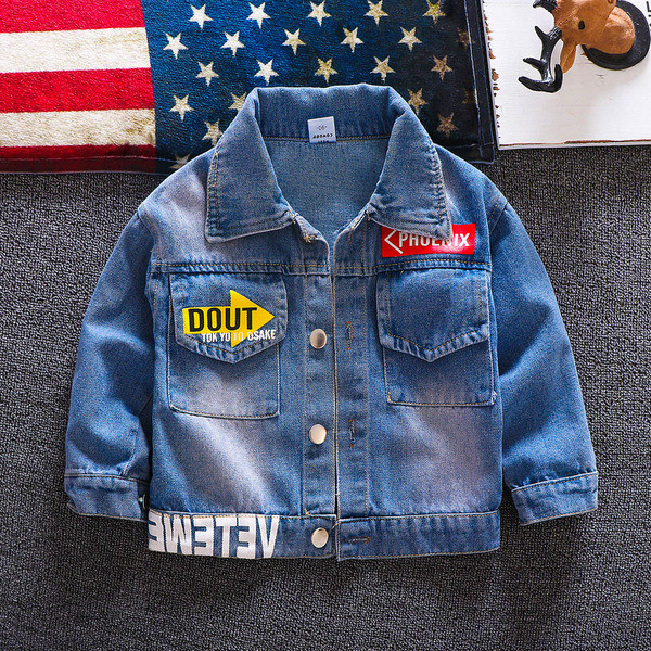 Geacă modernă pentru copii pentru băieți cu imprimeu în albastru și negru