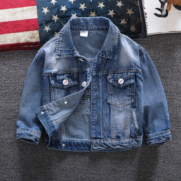 Geaca pentru copii de ultimă generație cu motive rupte și broderie pentru băieți