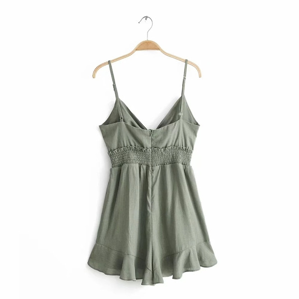 Salopeta de dama cu talie elastica de culoare verde