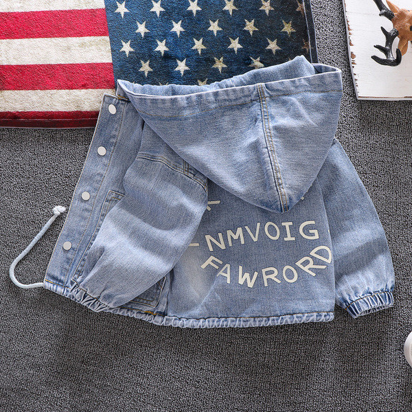 Geaca de blugi pentru copii model nou pentru baieti cu gluga in albastru