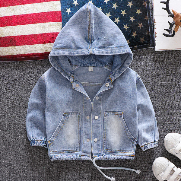 Geaca de blugi pentru copii model nou pentru baieti cu gluga in albastru