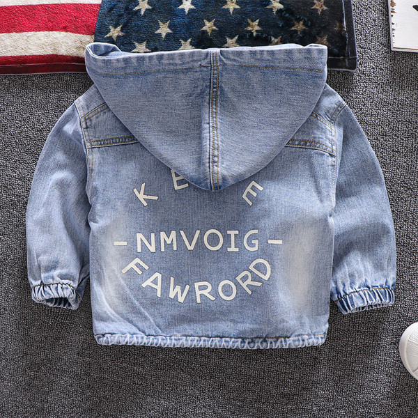 Geaca de blugi pentru copii model nou pentru baieti cu gluga in albastru