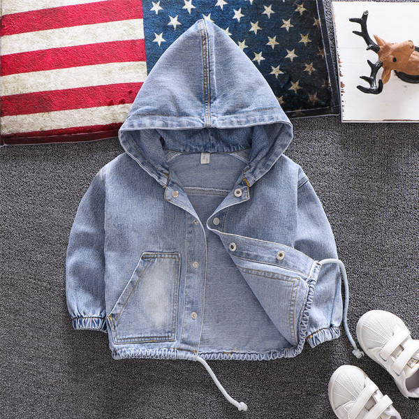 Geaca de blugi pentru copii model nou pentru baieti cu gluga in albastru