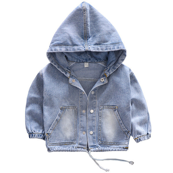 Geaca de blugi pentru copii model nou pentru baieti cu gluga in albastru