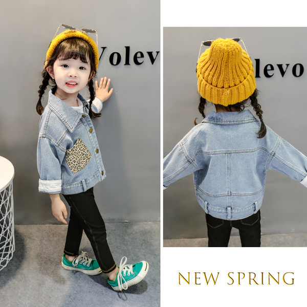 Jachetă modernă de blugi pentru fete cu buzunare în albastru