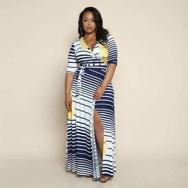 Rochie lungă de damă lejeră cu mâneci 3/4 și fante în două culori până la 6XL