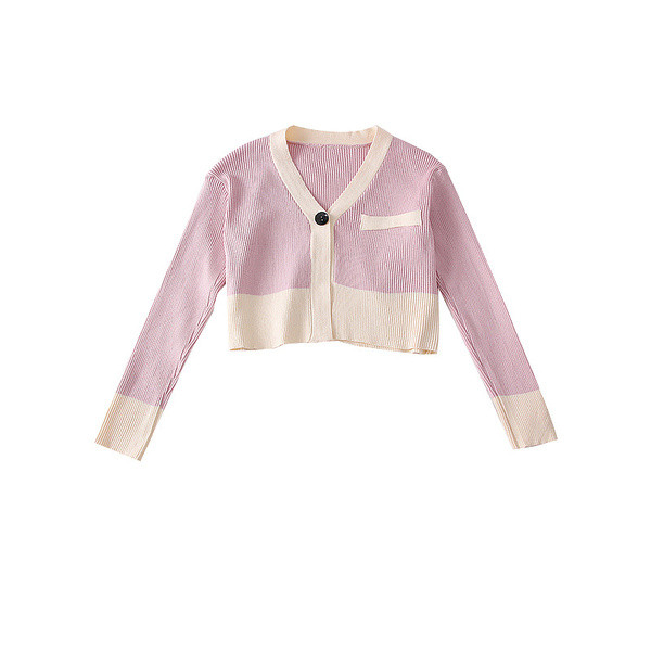 Pulover de damă elegant, model nou, cu decolteu în V, în roz și maro