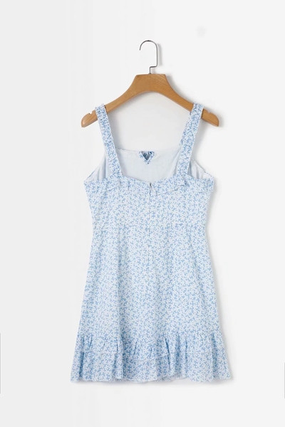 Rochie casual de dama cu bretele in galben si albastru