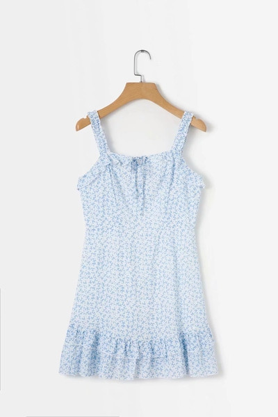 Rochie casual de dama cu bretele in galben si albastru