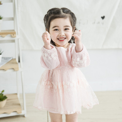 Стилна детска рокля с дълъг ръкав в три цвята