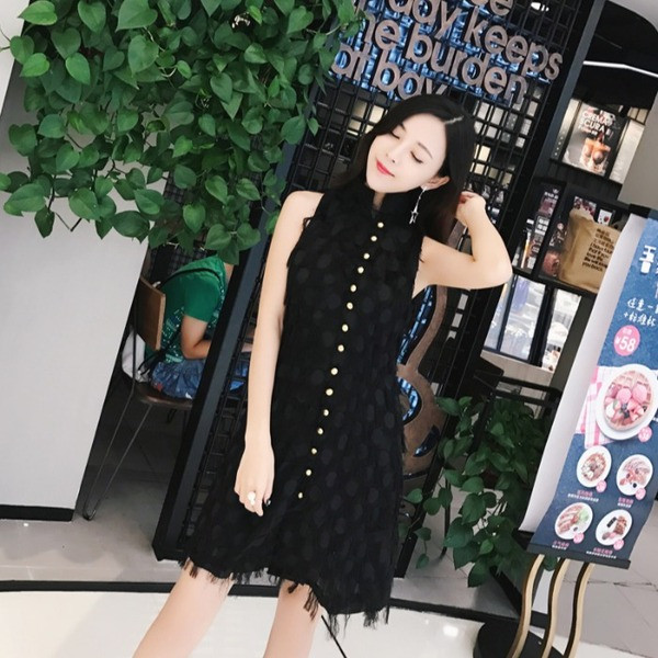 Rochie eleganta de dama in doua culori cu guler inalt