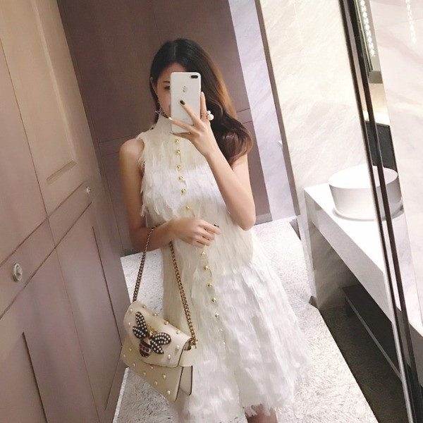 Rochie eleganta de dama in doua culori cu guler inalt