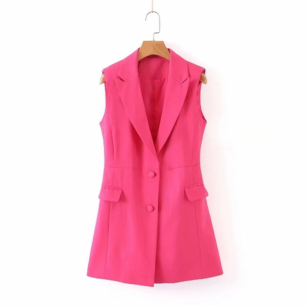 Vestă modernă de damă cu guler în formă de V de culoare roz