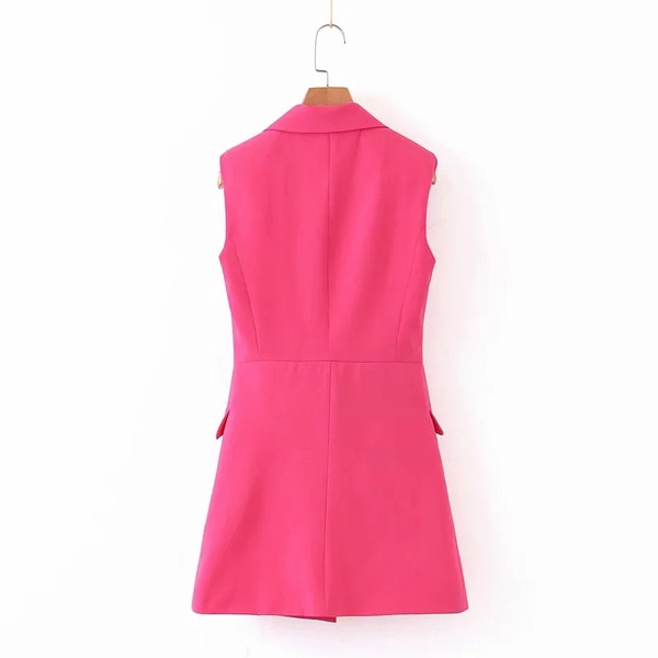 Vestă modernă de damă cu guler în formă de V de culoare roz