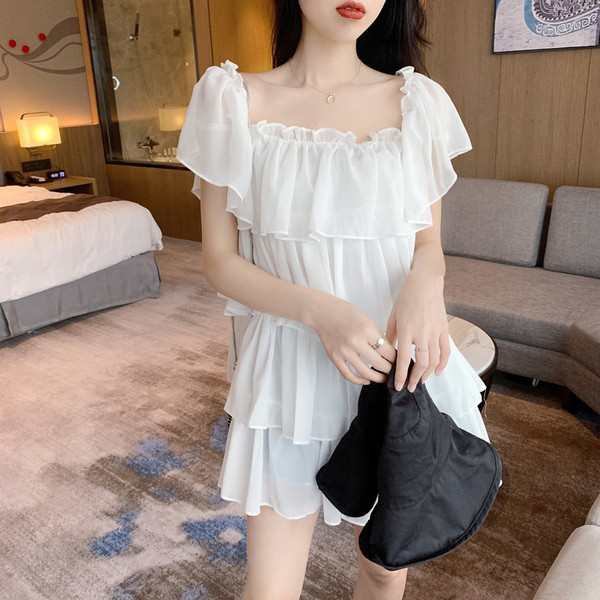 Rochie casual de dama in doua culori - portocaliu si alb