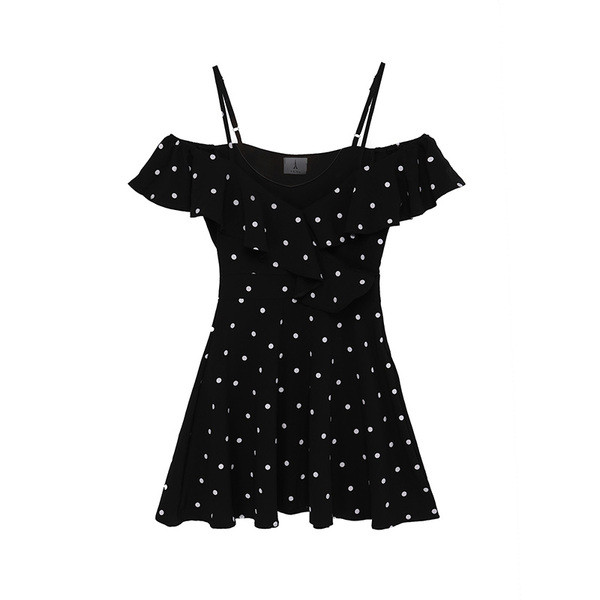 Rochie moderna de dama cu buline in doua culori