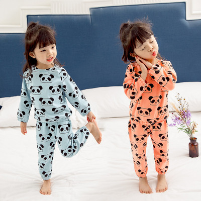 Есенна детска пижама за момичета от две части в син и оранжев цвят