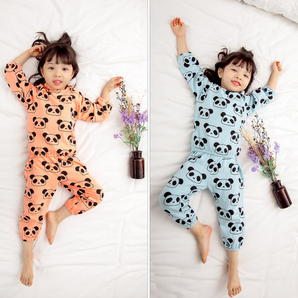 Pijamale de toamna pentru fete in doua parti in albastru si portocaliu