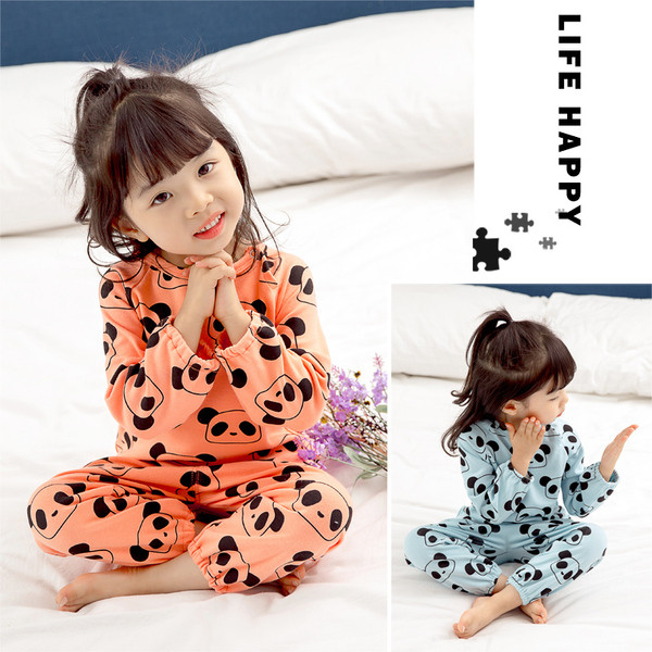 Pijamale de toamna pentru fete in doua parti in albastru si portocaliu