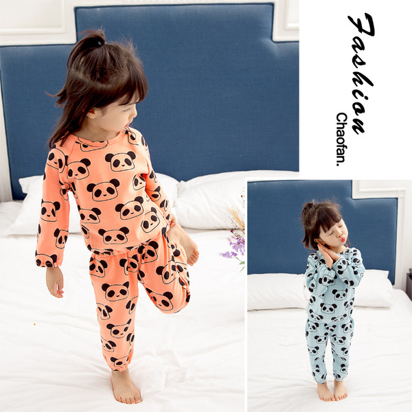 Pijamale de toamna pentru fete in doua parti in albastru si portocaliu