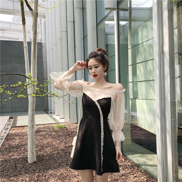 Rochie eleganta de dama in doua culori - model croiat