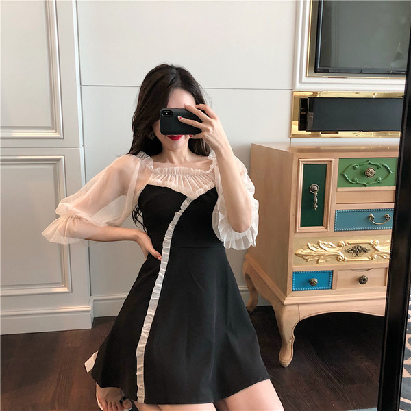 Rochie eleganta de dama in doua culori - model croiat