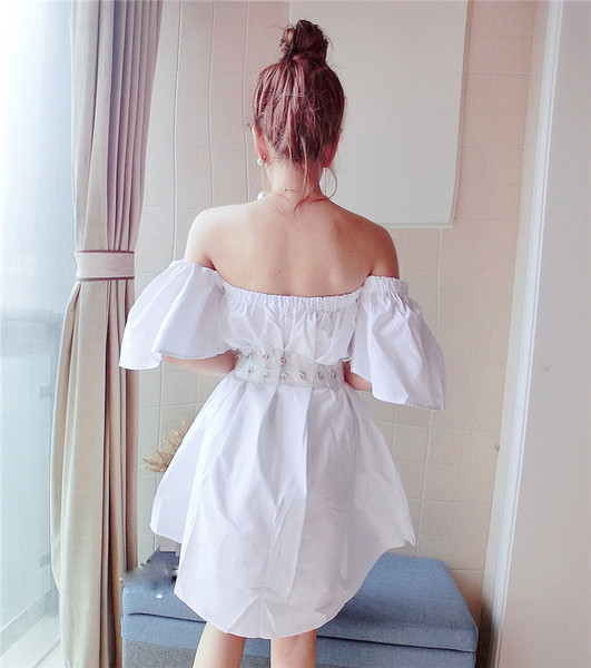 Rochie casual de dama alb cu maneci cazute