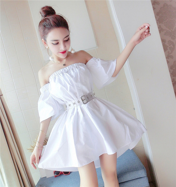 Rochie casual de dama alb cu maneci cazute