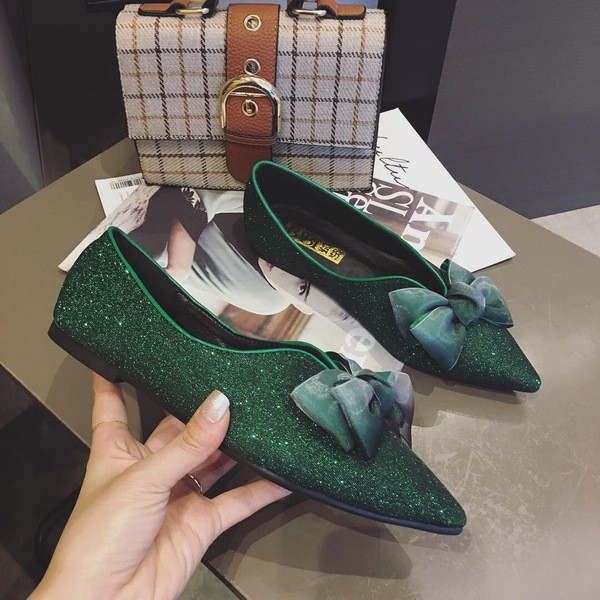 Pantofi eleganti de dama cu panglica in verde si negru