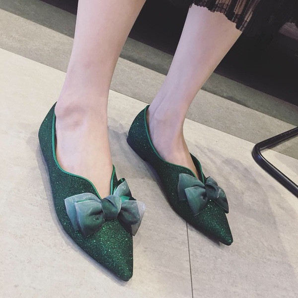 Pantofi eleganti de dama cu panglica in verde si negru