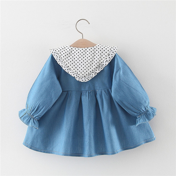 Rochie modernă pentru bebeluși cu mâneci lungi de culoare albastră