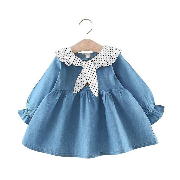 Rochie modernă pentru bebeluși cu mâneci lungi de culoare albastră