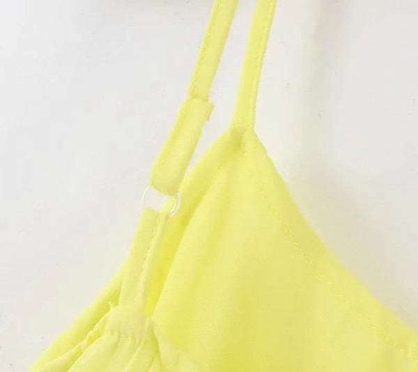 Rochie elegantă de damă, cu bretele subțiri, în verde și galben