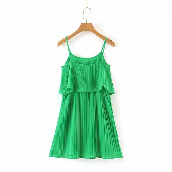 Rochie elegantă de damă, cu bretele subțiri, în verde și galben