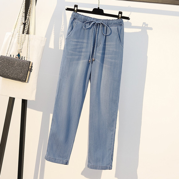 Blugi de dama marime mare cu talie elastica in albastru