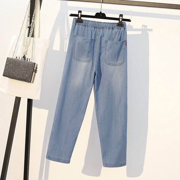 Blugi de dama marime mare cu talie elastica in albastru