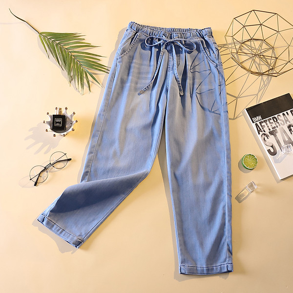 Blugi de dama marime mare cu talie elastica in albastru