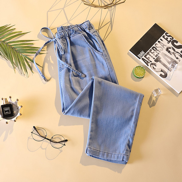 Blugi de dama marime mare cu talie elastica in albastru