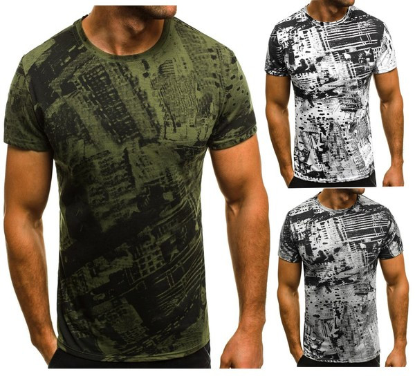 Tricou casual barbatesc cu maneca scurta in alb, negru si verde