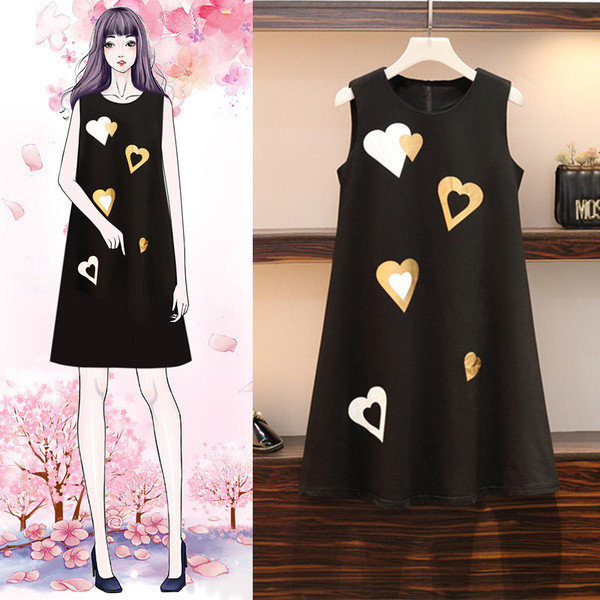 Rochie casual dama model lat in negru cu inimioare