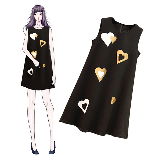 Rochie casual dama model lat in negru cu inimioare