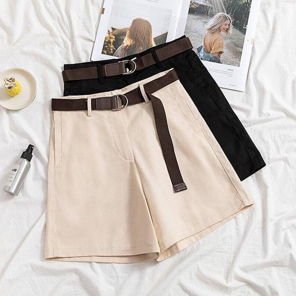 Pantaloni scurți de damă cu talie înaltă în negru și bej, cu mărimi până la 4XL