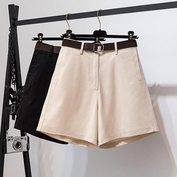 Pantaloni scurți de damă cu talie înaltă în negru și bej, cu mărimi până la 4XL