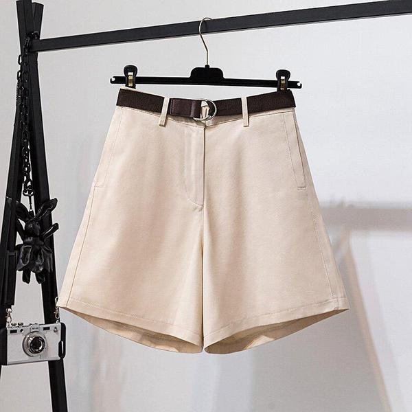 Pantaloni scurți de damă cu talie înaltă în negru și bej, cu mărimi până la 4XL