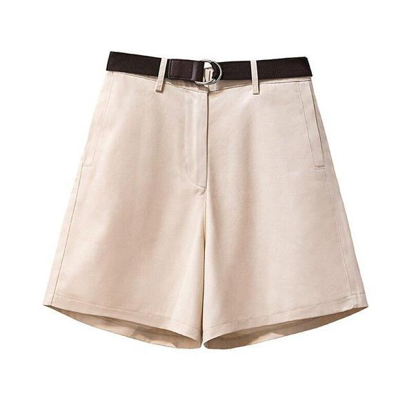 Pantaloni scurți de damă cu talie înaltă în negru și bej, cu mărimi până la 4XL