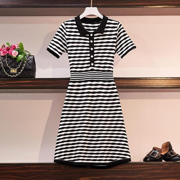 Rochie de dama in dungi cu maneca scurta in doua culori