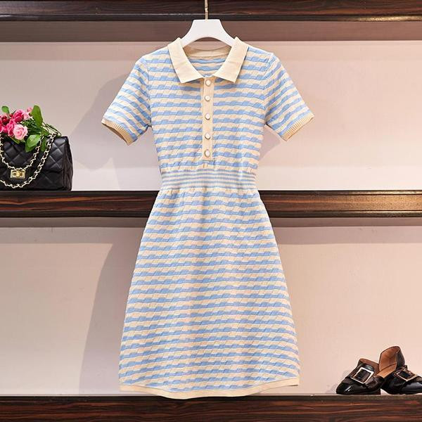 Rochie de dama in dungi cu maneca scurta in doua culori