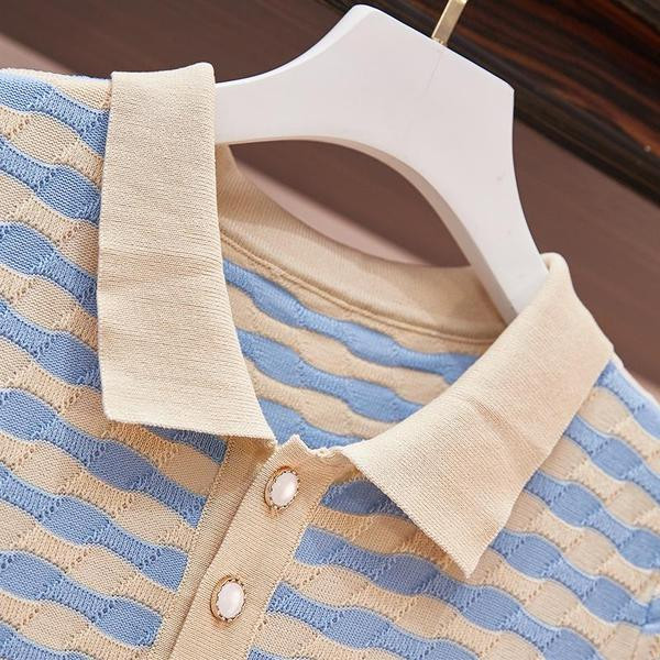 Rochie de dama in dungi cu maneca scurta in doua culori