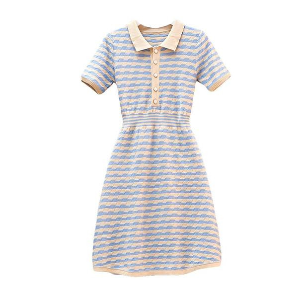 Rochie de dama in dungi cu maneca scurta in doua culori